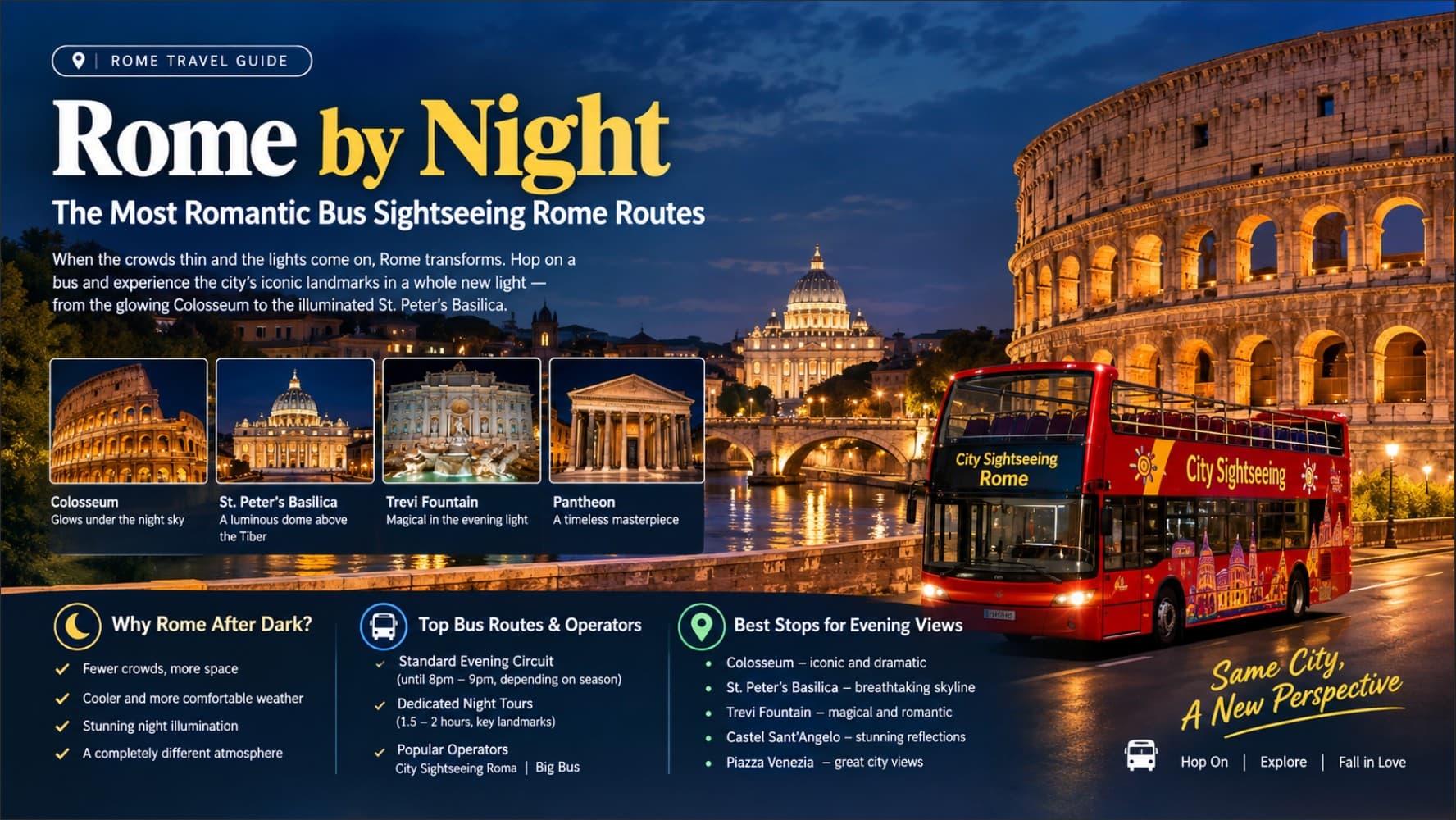 Rome by Night: The Most Romantic Bus Sightseeing Rome Routes